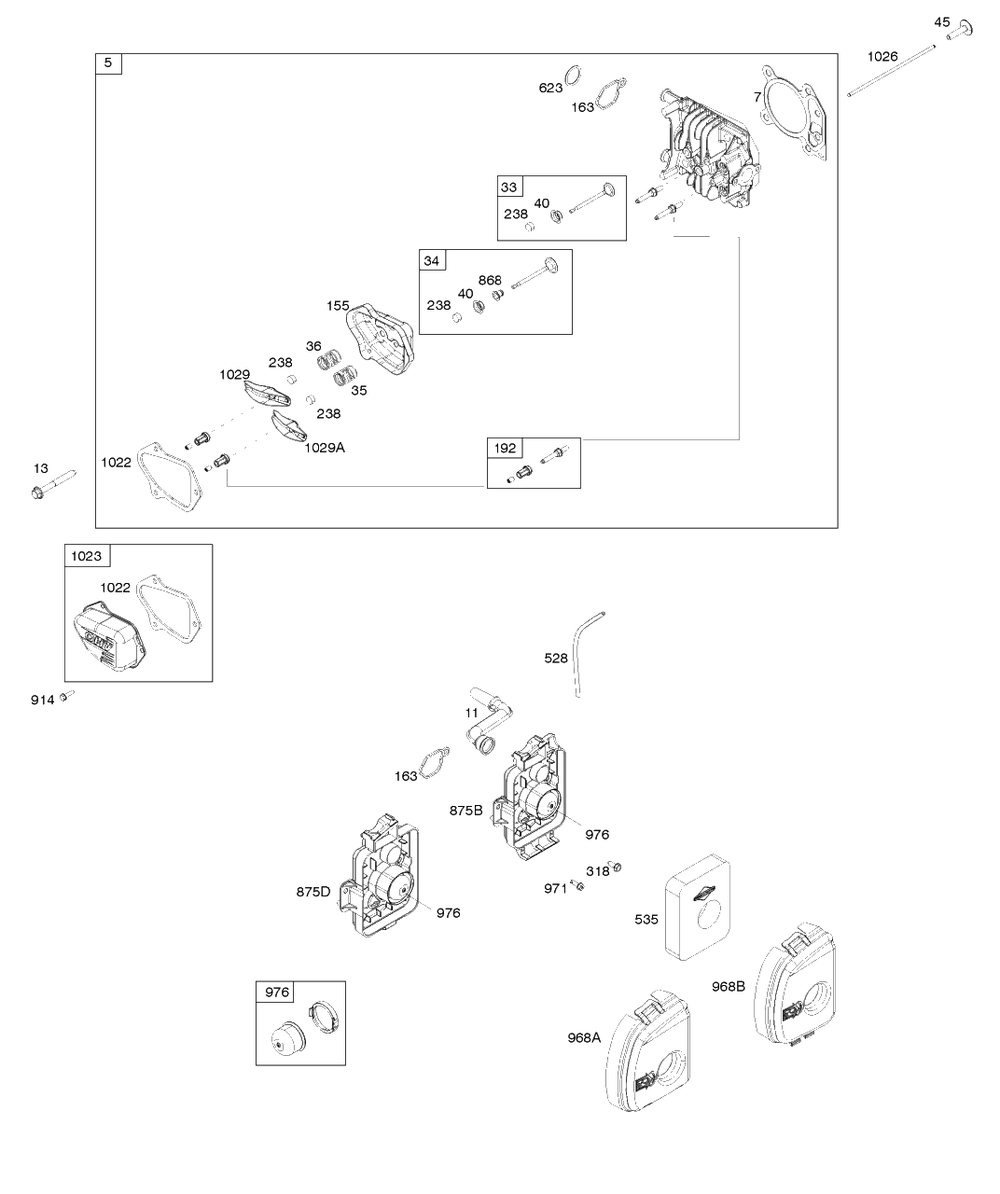 Air Cleaner, Cylinder Head, Gasket Set Diagram and Parts List for 9P602-0060-F1  Briggs and Stratton Engine
